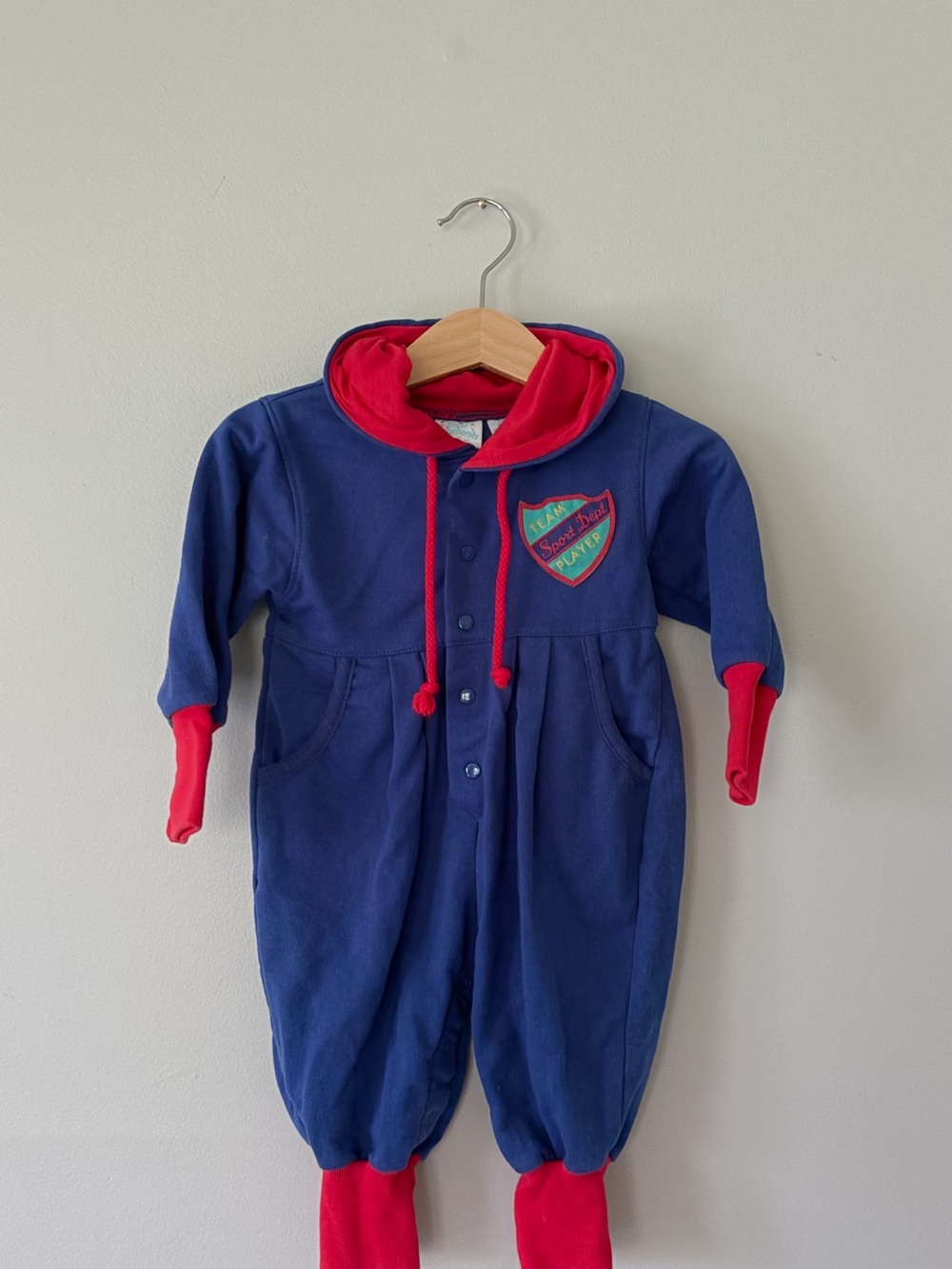 VTG Kids Navy and Red Hooded One-Piece Coverall